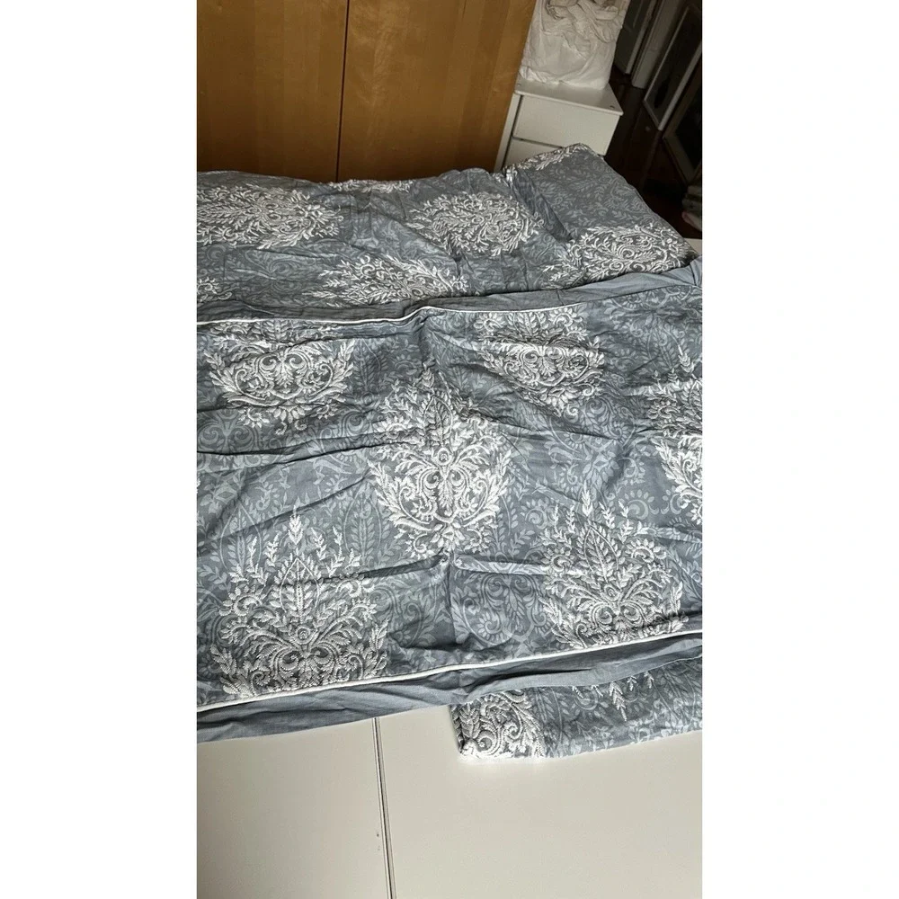 Croscill Zoelle King Comforter & 2 Pillow Shams 3 Pc Set Blue Embroidered Cotton